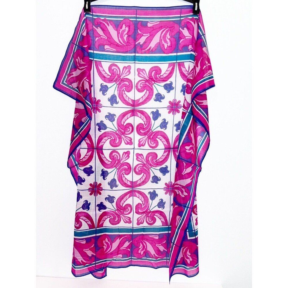 Ginnie Johansen Square Scarf Corinthian Scrolls Cotton Pink Purple